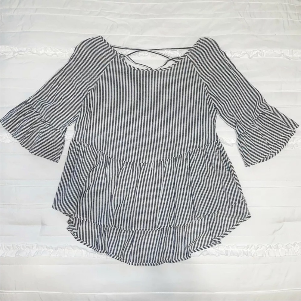 maria & kyndal’s boutique blue and white stripe blouse
